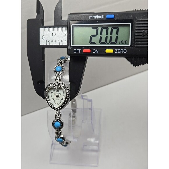 Lexington Quartz Heart Watch Silver Tone Turquoise Cabochon Bracelet New Battery - Picture 4 of 9